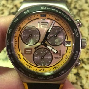 Swatch Watch with black and yellow silicone bands